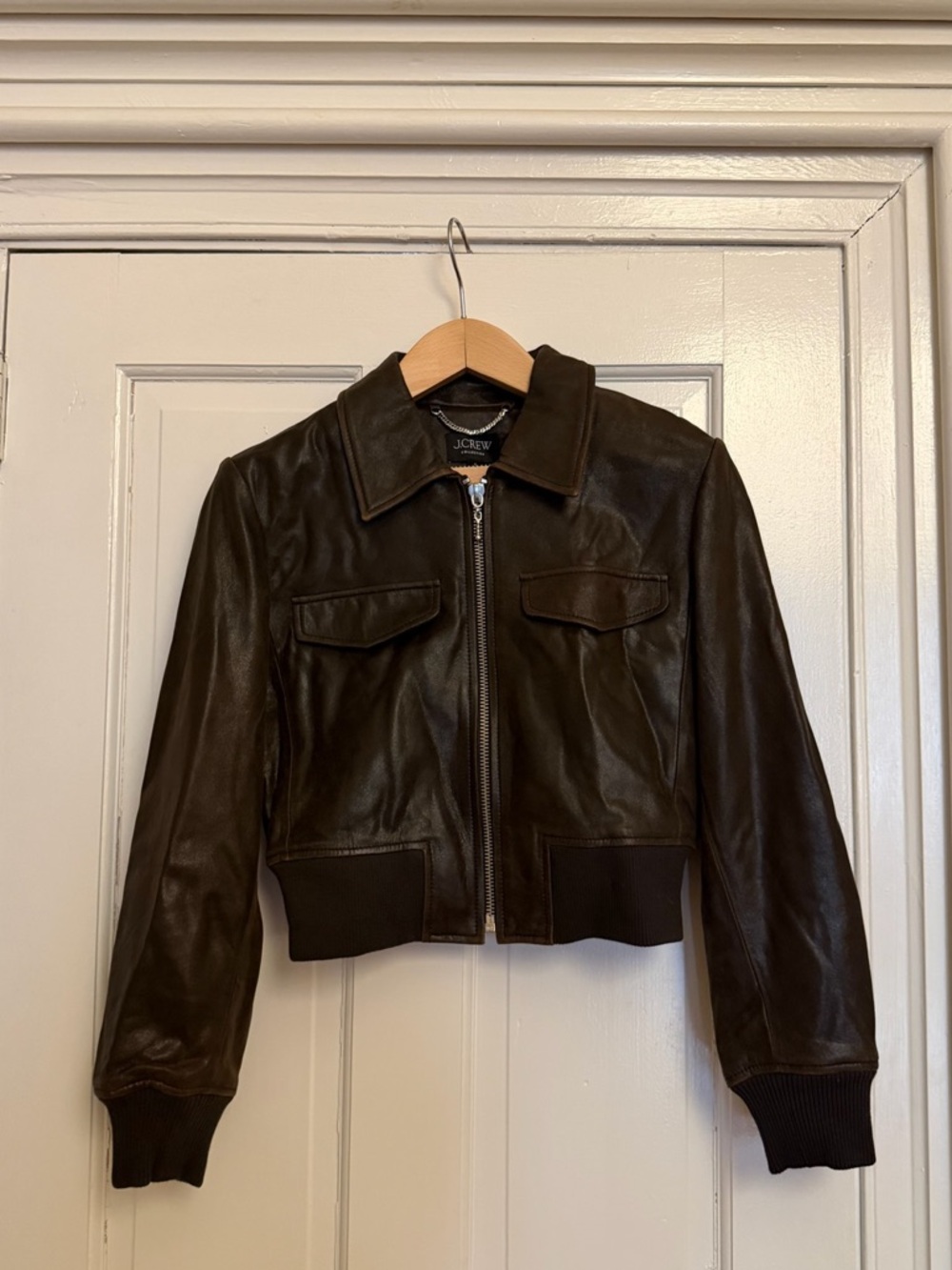 J. Crew Collection cropped flight jacket in distressed leather